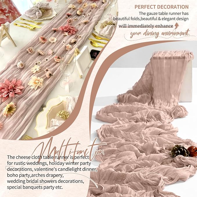 18 Pack Cheesecloth Table Runner 10FT Dusty Pink Table Runner Boho Gauze Cheese - Image 6
