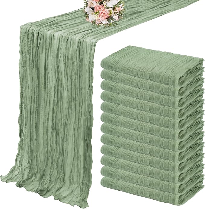 YMHPRIDE 12 Pack Cheesecloth Table Runner 35x120in Sage Green Table Runner | by YMHPRIDE
