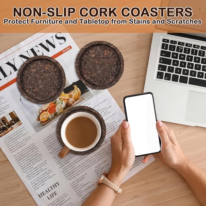 6 Pack Thick Carbonized Cork Coasters 4 Inch Heat Resistant Drink Coasters - Image 4