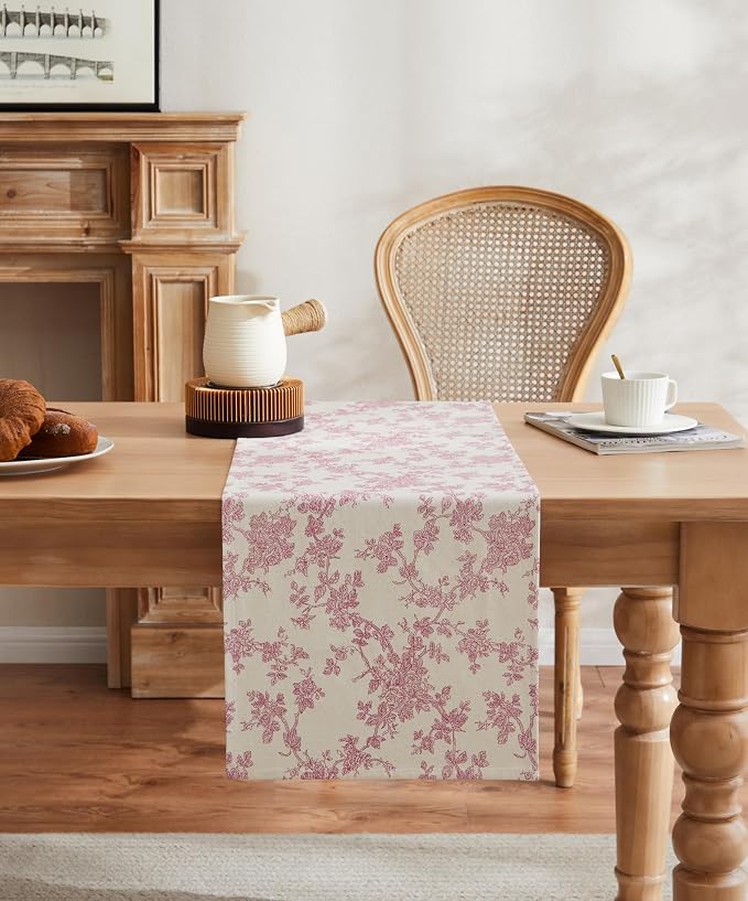French Pastoral Farmhouse Table Runners, 13x108 Inch Rose Pink | 100% Organic - Image 2