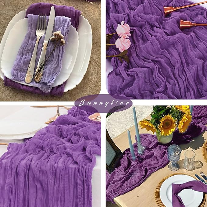 Purple 6 Pcs Cheesecloth Table Runner 10FT Runner - Image 6