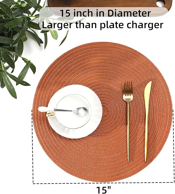 SHACOS Round Placemats Set of 6 Washable 15 inch Round Placemat Cotton - Image 6