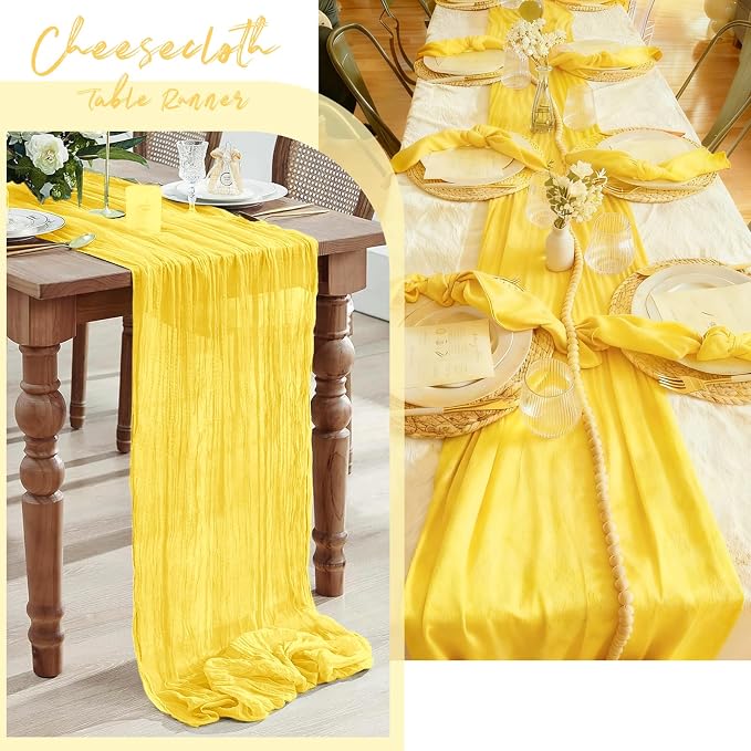 3 Pack Lemon Yellow Cheesecloth Table Runner, 17 x 108 Inch, Gauze Cheese Cloth - Image 7
