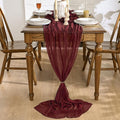 Artoid Mode 6PC Boho Cheesecloth Gauze Burgundy Wedding Table Runner, 120 Inch by ArtoidMode