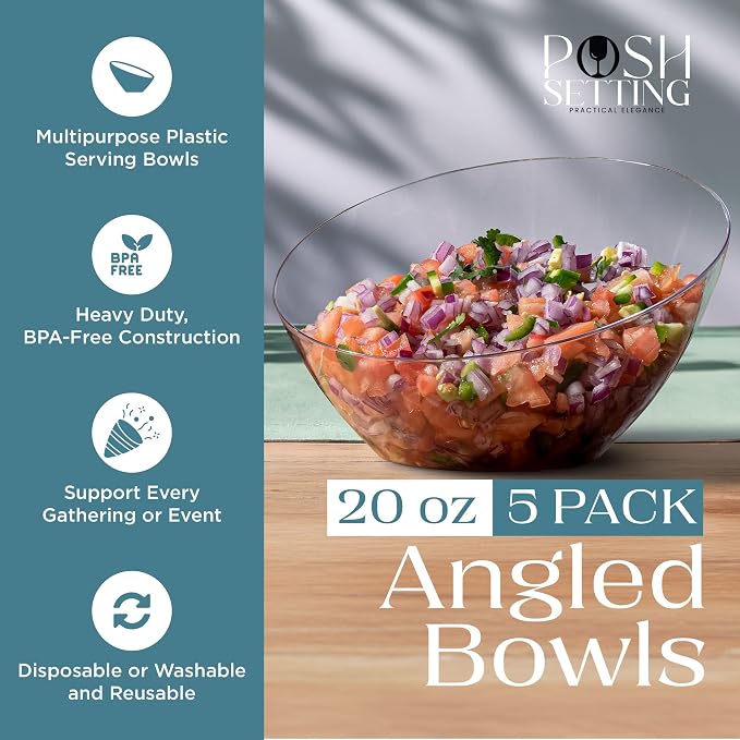 5 Pack Clear Angled Plastic Serving Bowl Disposable - Image 2