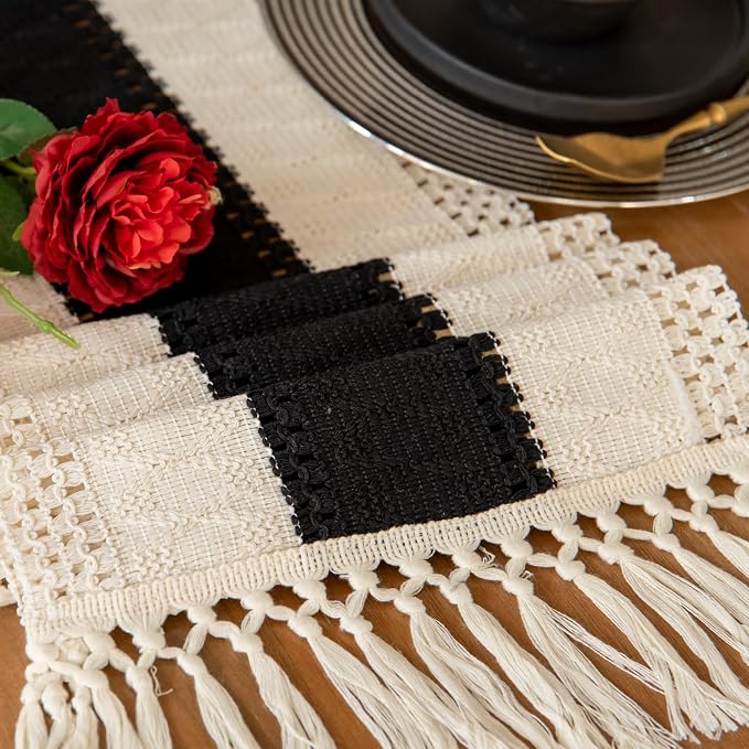 EMMTEEY Boho Table Runner with Tassels 108 Inches Long, Scratch & Heat Resistant - Image 6