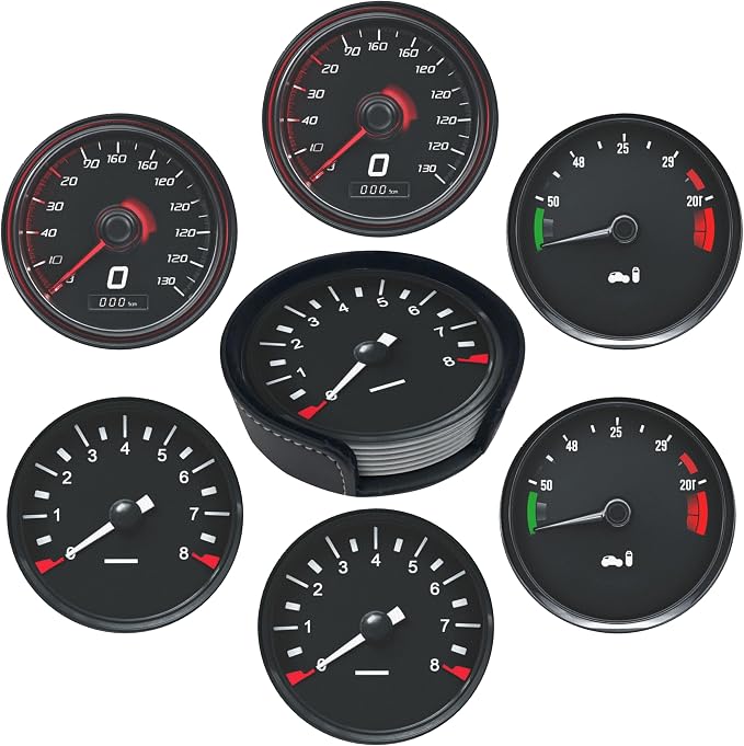 Car Speedometer Coasters Leather Round Drink Coasters 6 Pcs Set by Yopiiefa