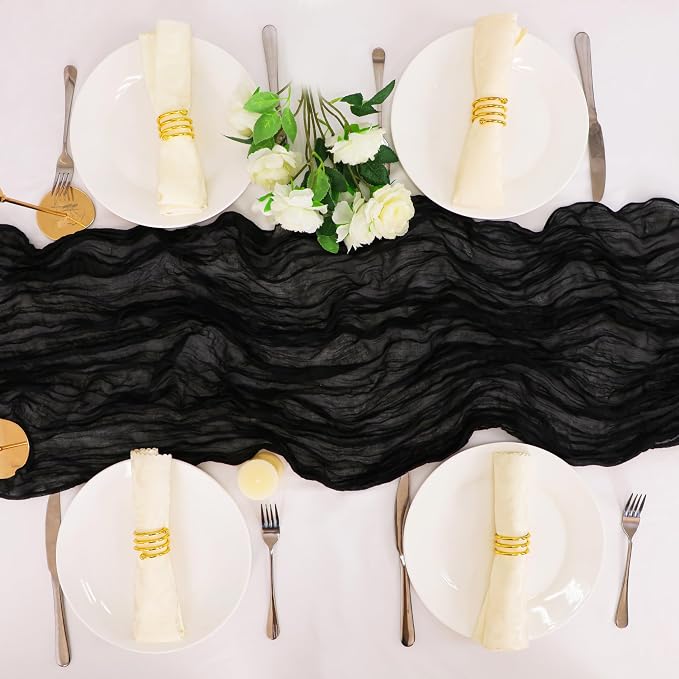 Snowkingdom 6PCS 10 Ft Black Cheesecloth Table Runner, 120 inch Long Cheese - Image 6