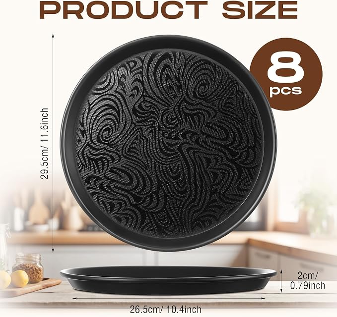 Zopeal 8 Pcs 12 Inch Round Restaurant Serving Trays Non Slip Surface Black - Image 2