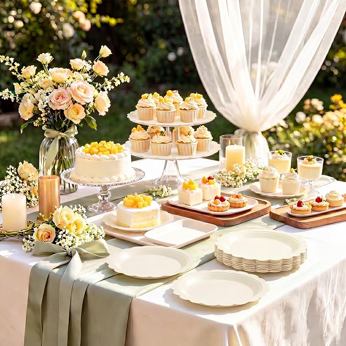 NatNarr 30 Pcs Ivory Paper Plates, Bridal Shower, Engagement, Oil- and - Image 4