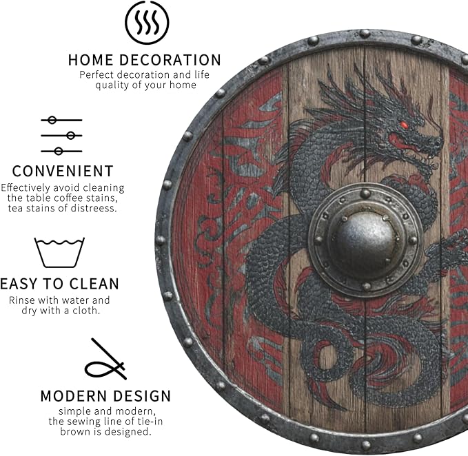 Viking Shield Coasters Leather Round Drink Coasters 6 Pcs Set - Image 4