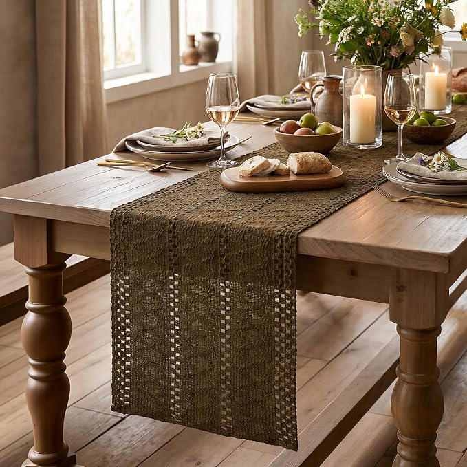 Artoid Mode Coffee Woven Farmhouse Hollow Table Runner 12x36 Inch | Holiday - Image 6