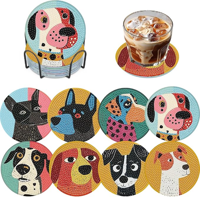 VIGEGU 8 Pack Dog Diamond Art Coasters Kits- Diamond Painting Coasters Kits | - Image 2