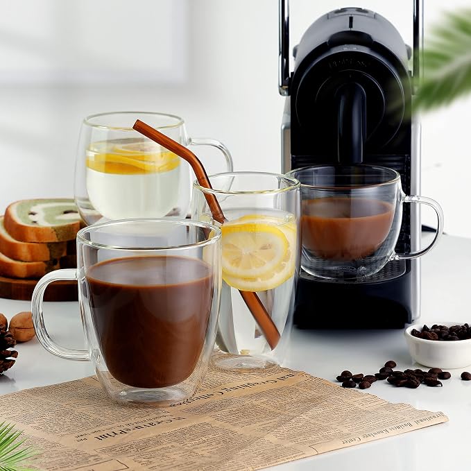 CNGLASS Large Double Wall Glass Coffee Mug 17 oz, Insulated Glass Coffee Cups - Image 5
