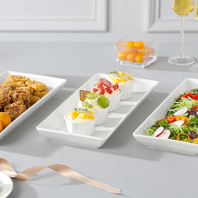 MALACASA 3 Tier Serving Trays for Party, 14 Inch Porcelain White Trays for - Image 7