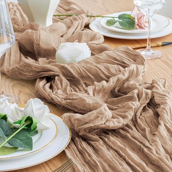 Cheesecloth Table Runner 10FT Nude Boho Gauze Rustic Sheer Table Runners | - Image 6