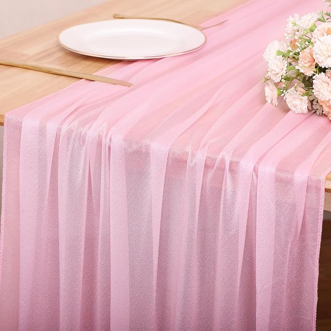 4 Pcs 10FT Blushing Pink Chiffon Table Runners 30x120 Inches Spring Boho Rustic - Image 4