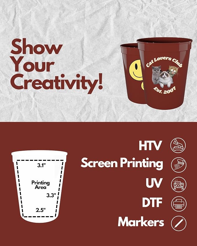 PartyPrints 10 Pack 16 oz Maroon Reusable Blank Plastic Cups, Stadium Cups Bulk - Image 3