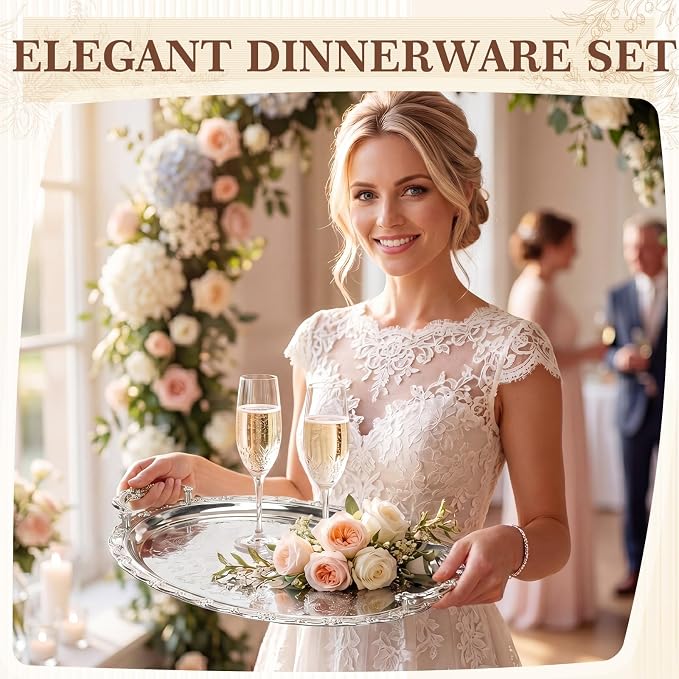 4 Pack Serving Tray with Handles 16.1 x 12.4 Inch Large Metal Plate Floral - Image 5