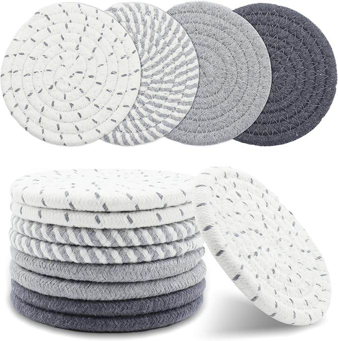8 Pcs Drink Coasters, Minimalist Cotton Woven Coaster Set, 4 Colors Absorbent by Unknown