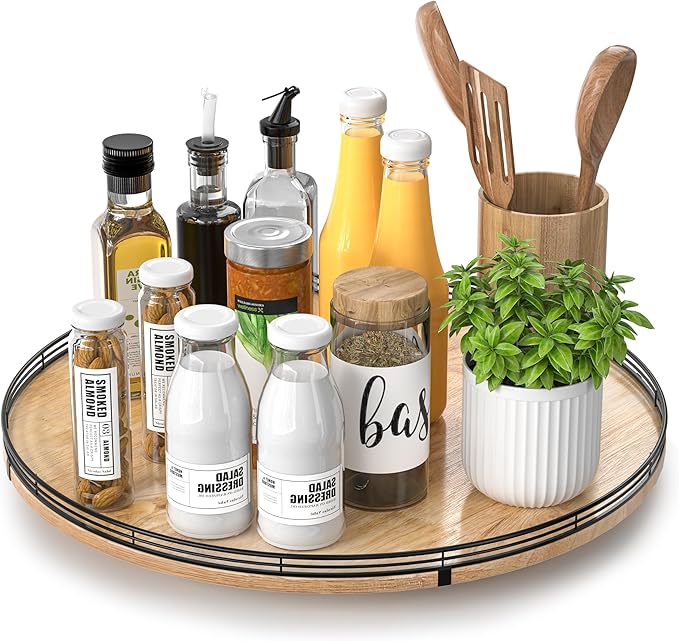 AMH 18-Inch Extra Large Farmhouse Oak Lazy Susan Organizer | Smooth rotating by AMH