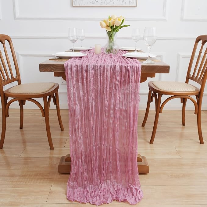Asee'm Pink Cheesecloth Table Runner Summer 10FT Gauze Boho Sheer Rustic | - Image 6