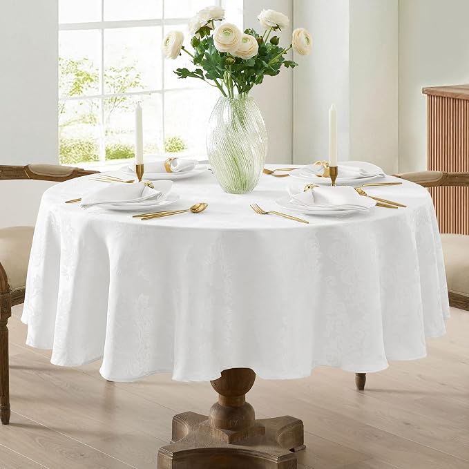 Newbridge Barcelona Luxury Damask Fabric Tablecloth, 108” Round, 100% Polyester - Image 7