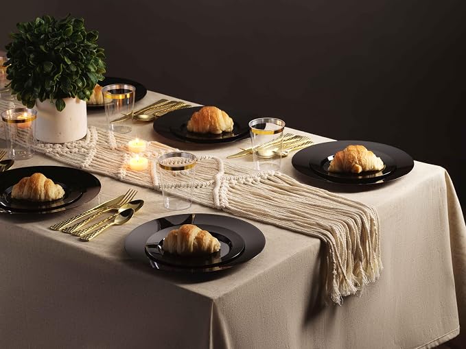 100 Black Plastic Plates Set, Elegant Fancy Heavy Duty Disposable Plates - Image 3