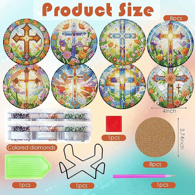 8 Pcs Christ Cross Diamond Art Coasters Kits 4x4 inch | Religion Diamond - Image 3