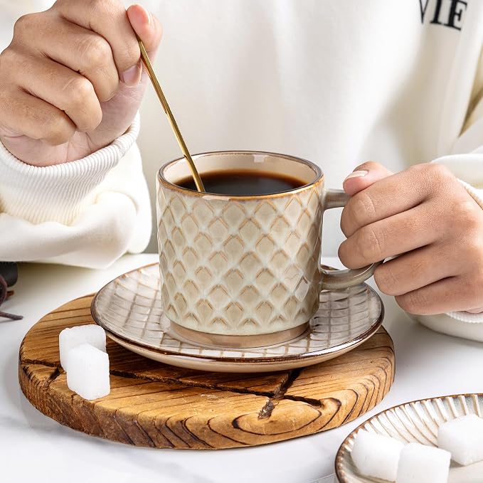 GBhome 8 OZ Stackable Coffee Mugs Set of 4, Ceramic Coffee Cups Set | 4 - Image 4