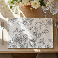 JINCHAN Alice Linen Floral Placemats Set of 4 Farmhouse 13x19 Inch Black | by JINCHAN