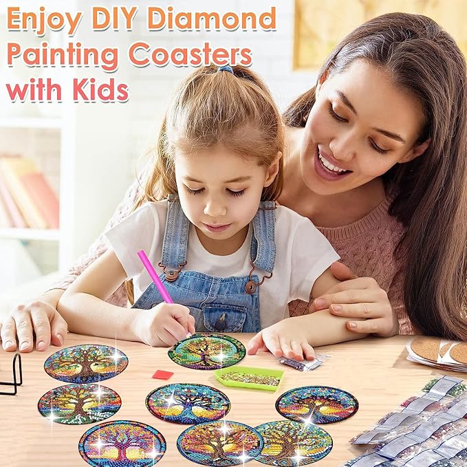 ijbnhd 8 PCS Tree of Life Diamond Art Coasters | Diamond Painting Coasters Kits - Image 4