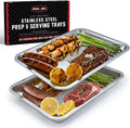 AVIEUS Grill Prep and Serving Trays | Set of 2 Stackable Stainless Steel Trays by BlazinGrill
