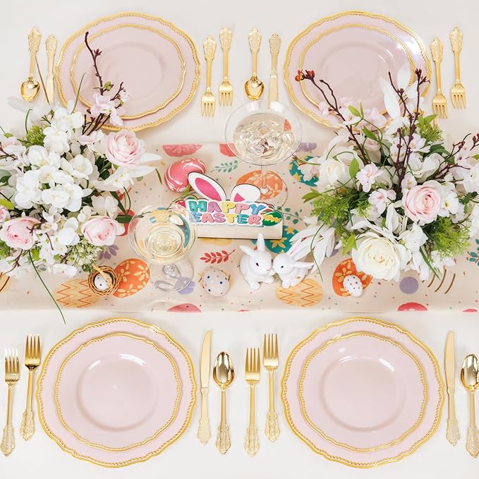 60 Pcs Pink Gold Dinner Plates for Wedding | 10 inch Heavy-duty Disposable - Image 8
