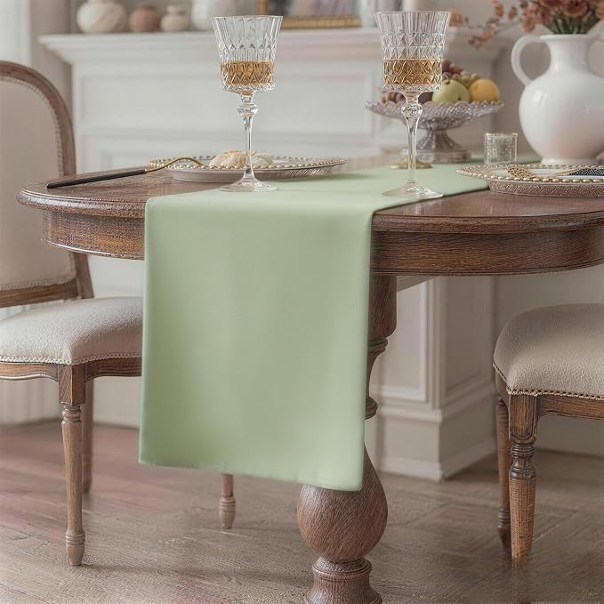 Sage Green Table Runner, Waterproof Washable Runners 60 Inches Long | Reusable - Image 2