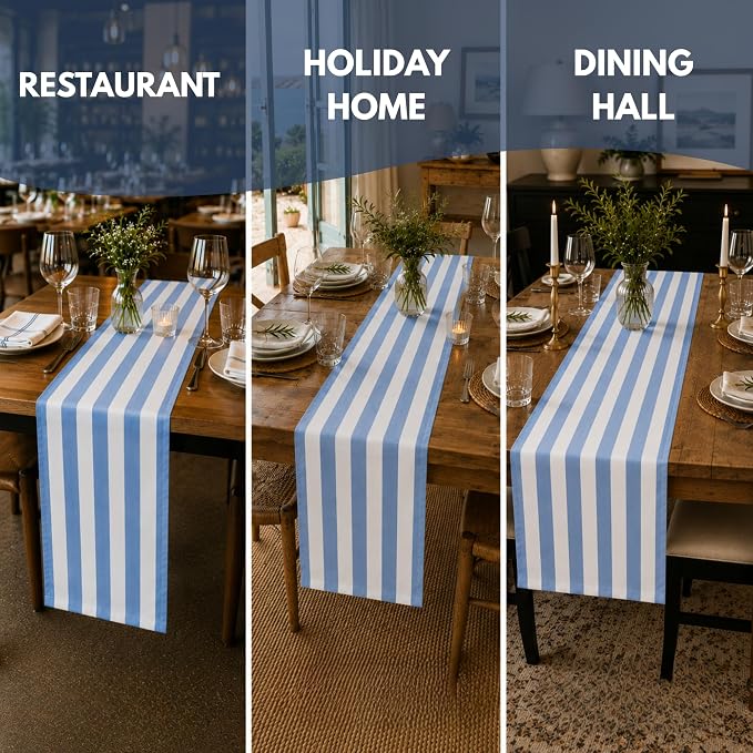 Folkulture Table Runner 108 Inches Long Blue & White Striped Cotton Coastal - Image 5