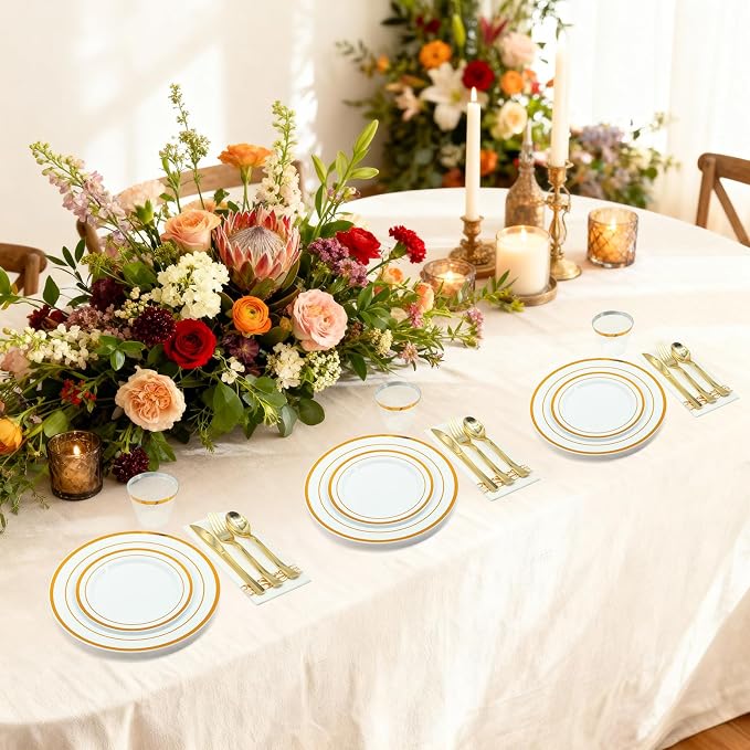 AIRE Gold White Plastic Plates Set, leakproof non-bending, heavy-duty leakproof - Image 6