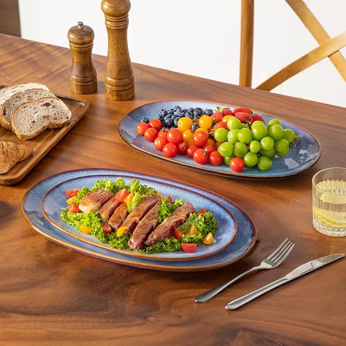 vancasso Ceramic Serving Platters Set of 3, Oval 16/14.7/13.5 Inch Stoneware - Image 8