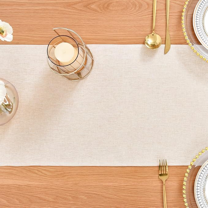 Faux Linen Table Runner Water Resistant 13 x 72 in, Neutral | Farmhouse Rustic - Image 7