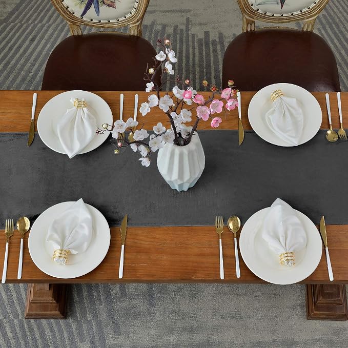 BALCONY & FALCON Table Runner Velvet Dark Gray 14"x71" | Elegant, Fall Decor - Image 3