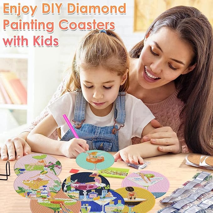 ijbnhd 8 Pcs Cocktail Diamond Art Coasters Kits, 4x4 inch | Cocktail Diamond - Image 7