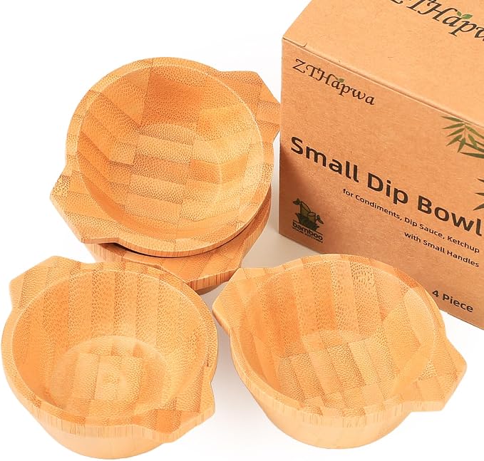Mini Serving Bowls, 1.7 oz Small Bamboo Dipping Sauce Bowls by ZTHapwaKitchen