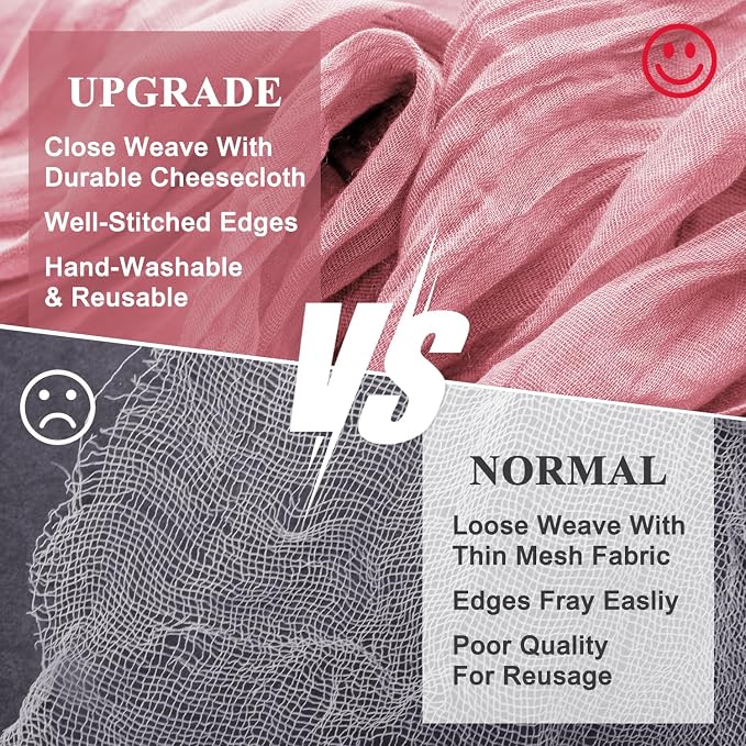Cheesecloth Table Runner Dusty Rose 10FT Boho Gauze, 6 Pack | 120 Inch Cheese - Image 4