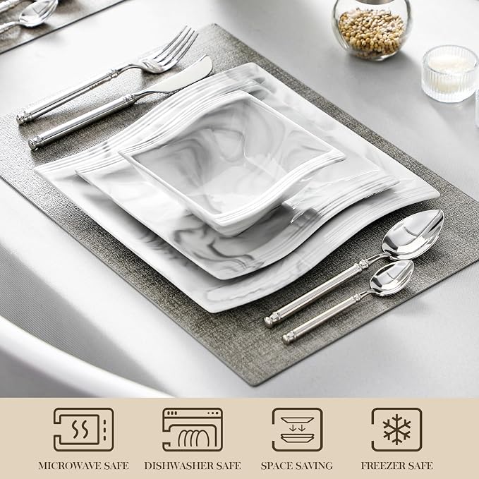 MALACASA Plates and Bowls Set, 12-Piece Modern Porcelain Dinnerware - Image 4