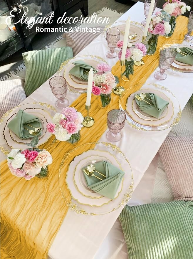 10 Pack Gold Cheesecloth Table Runner 17x108 Inch Boho Gauze Cheese Cloth Table - Image 8