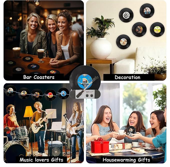Funny Retro Vinyl Record Coasters, Creative Drink Coasters Set of 12 - Image 3