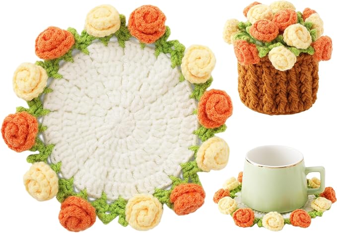 Crochet Flower Coasters, Handmade Bouquet Coasters by VaneOak
