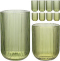 Set of 8 Ribbed Glassware, 4 Highball Glasses 14oz & 4 Rocks Drinking Glasses by WeirdUncle
