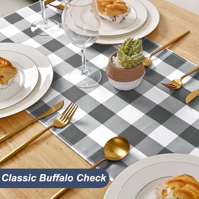 Buffalo Plaid Table Runner, Classic Farmhouse Tabletop Collection, Waterproof - Image 2