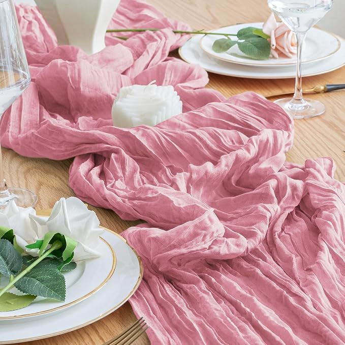 Cheesecloth Table Runner 10FT 12Pcs Pink Boho Gauze Rustic Sheer Runners | - Image 5